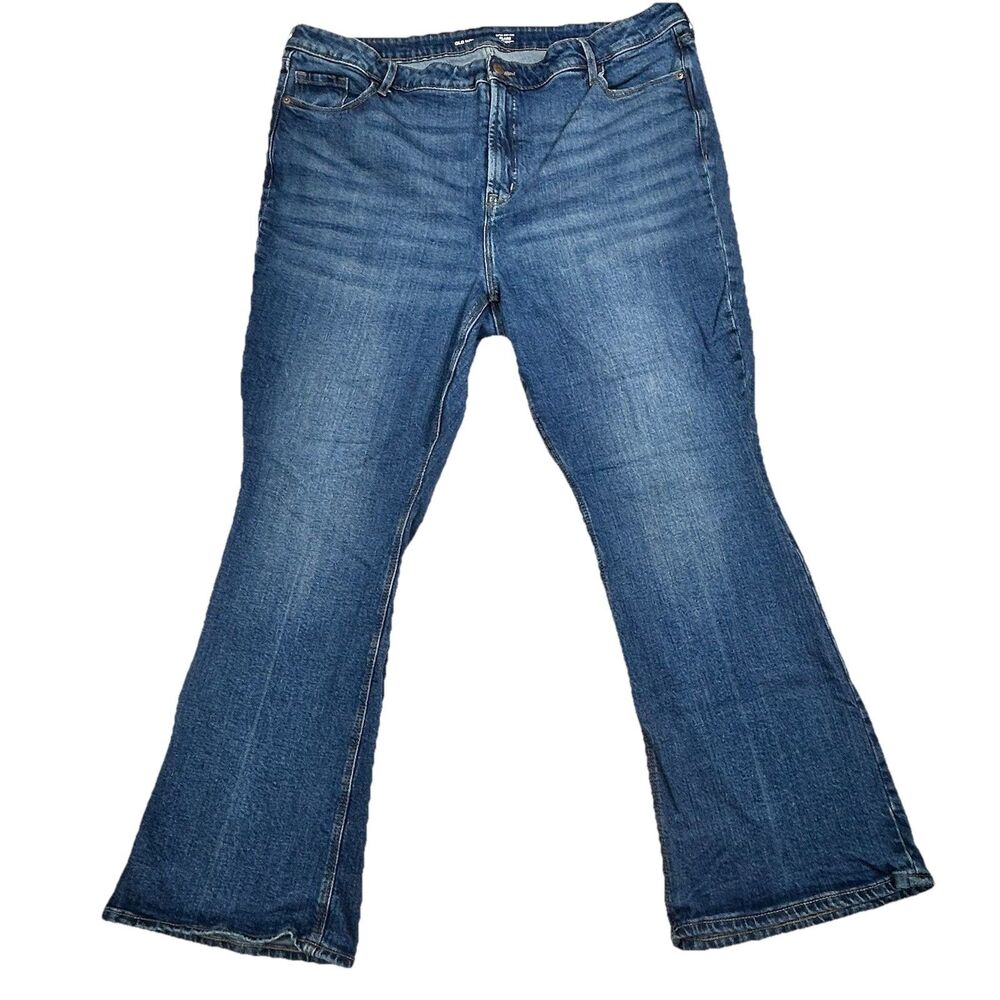 Old Navy Jeans Womens 20 Extra High Rise Flare Blue Stretch Denim Whiskered